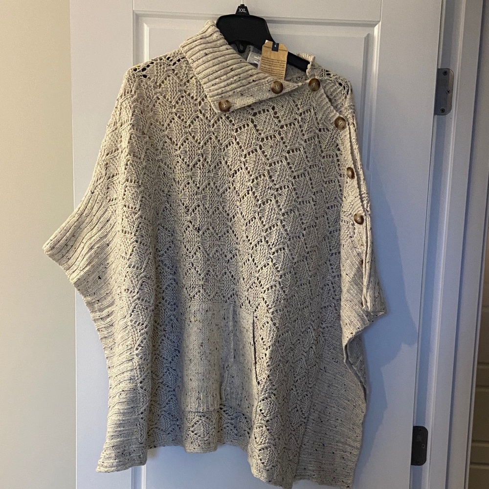 NWT Democracy Women's Cream Sweater/Poncho with Button Accents